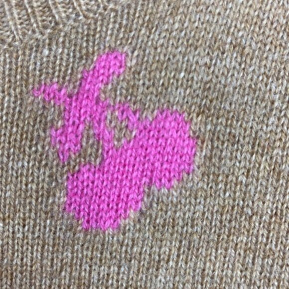 J.Crew S Cashmere Sweater Tan & Pink Cherries Intarsia Neon - Picture 4 of 13
